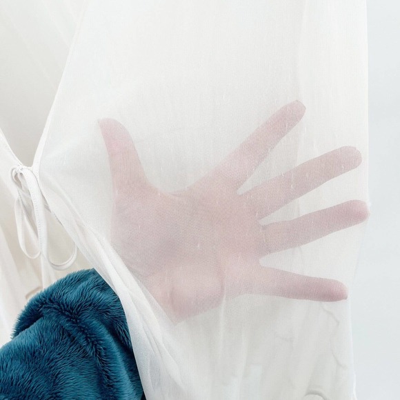 Betsey Johnson Chiffon Sheer Tiered Ruffle Wrap Robe OS V-Neck Sash Tie Belt - Picture 12 of 12